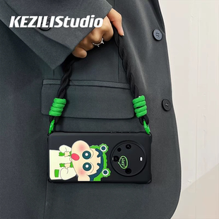 苹果13青蛙小新荣耀400斜跨手腕挂绳12ProMax四角防摔开孔iPhone16可爱15适用14plus手机壳软红米k80少女心11