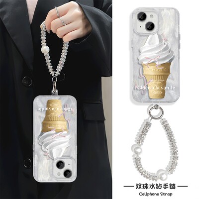 ins风冰淇淋16蝴蝶结NOTE14手机壳带挂绳15Ultra羽纱iPhone12适用高级感苹果13ProMax硬HI畅享70Plus韩系创意