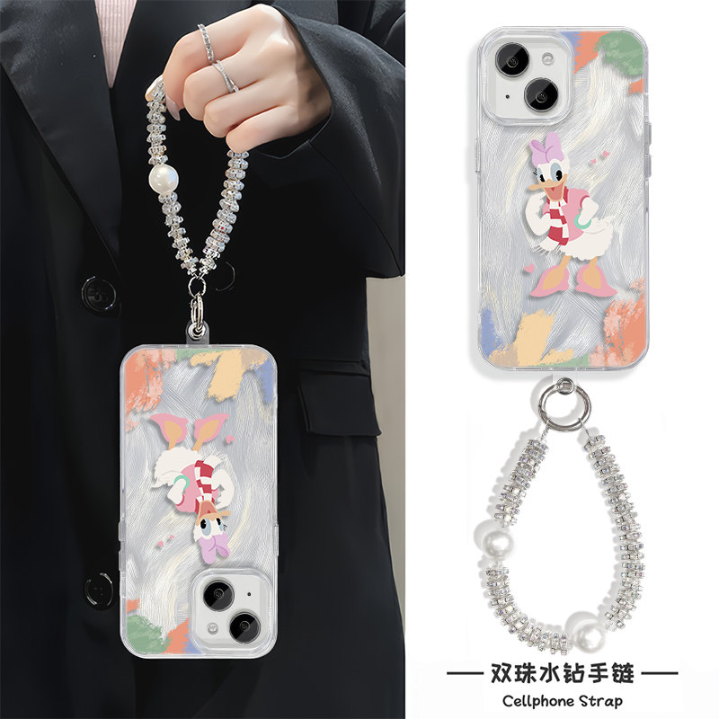 高级感女华为mate70手机壳带挂绳12硬15promax可爱黛西苹果14plus适用iPhone16羽纱手腕Reno1