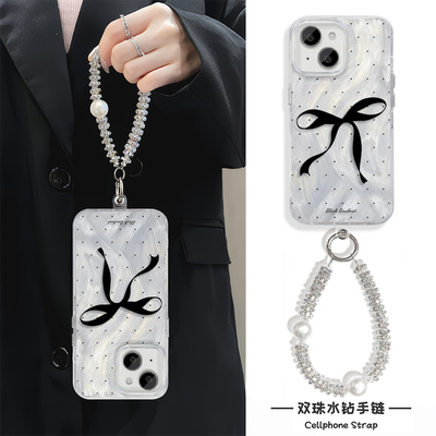 蝴蝶结S20Pro波点P70手机壳带挂绳RENO13羽纱iPhone16适用FINDX8苹果14Plus硬15ProMax韩系ins风NOVA12高级感