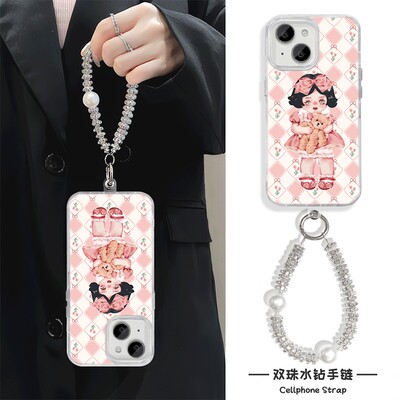 iPhone15适用红米note14羽纱苹果16plus硬13promax手机壳带挂绳华为nova12Ultra洛丽塔公主手链x200s高颜值a3