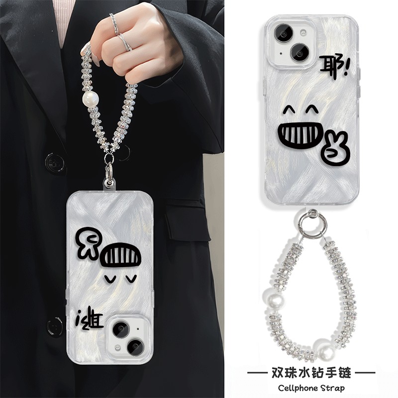 创意比耶X200手机壳带挂绳链条13羽纱iPhone12小米15适用K80Pro苹果14Plus硬16ProMax高级感S20趣味Y300I女A5