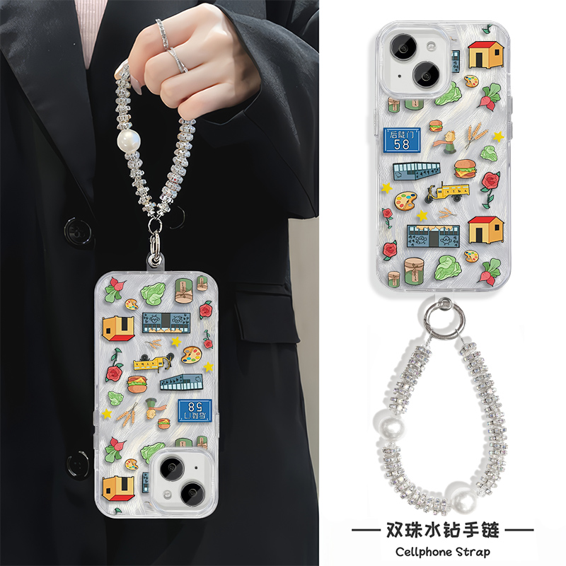 iPhone16适用硬15ProMax羽纱14苹果13plus手机壳带挂绳12高级感后陡门十个勤天蔬菜荣耀400红米NOTE14一加13
