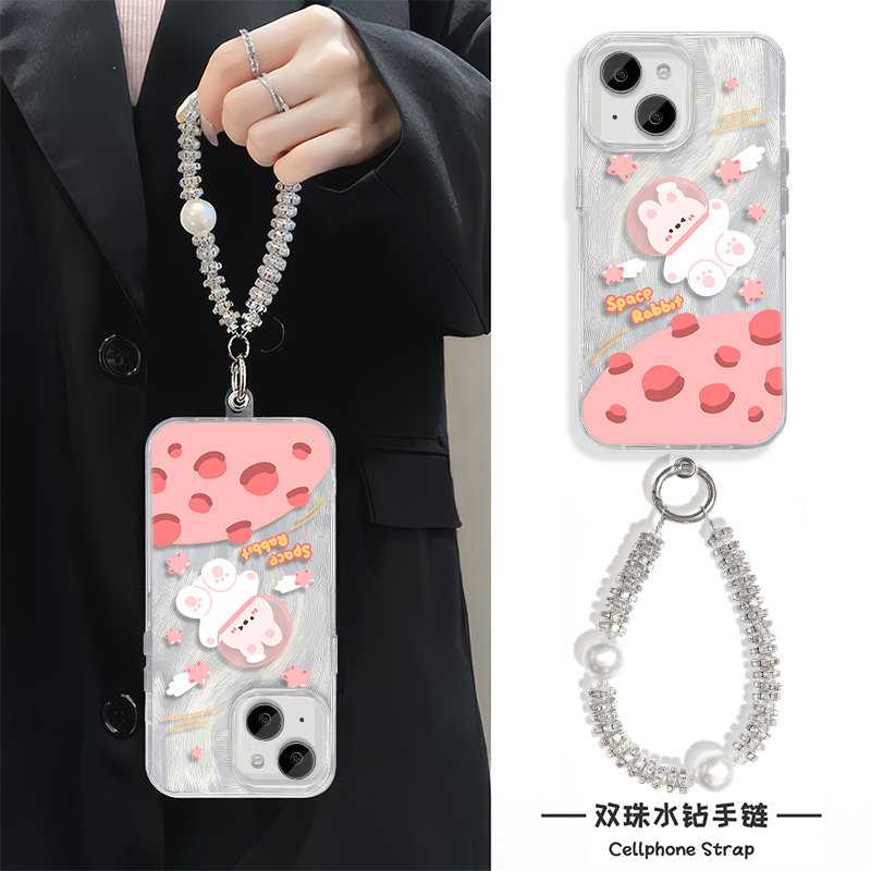iPhone16适用硬15羽纱14plus苹果13手机壳带挂绳12ProMax高级感星球小兔荣耀POWER女OPPOFINDX8OPPOReno14pro