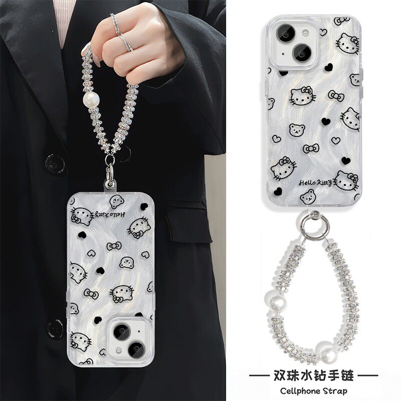 KT猫爱心蝴蝶结MATE70手机壳带挂绳NOTE14羽纱iPhone16E适用高级感苹果15Plus硬12ProMax日韩ins风链条13创意