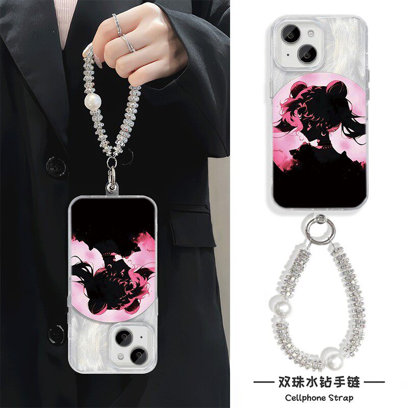 苹果14适用16plus美少女战士iPhone15promax羽纱手腕Reno13手机壳带挂绳华为nova12Ultra硬手链x200s高级感a5