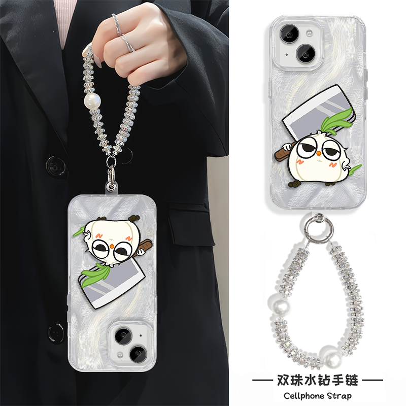 苹果16plus羽纱趣味手腕Reno14手机壳带挂绳iPhone13高级感真我gt7pro新款恶搞蒜鸟提刀12适用硬15ProMax超仙