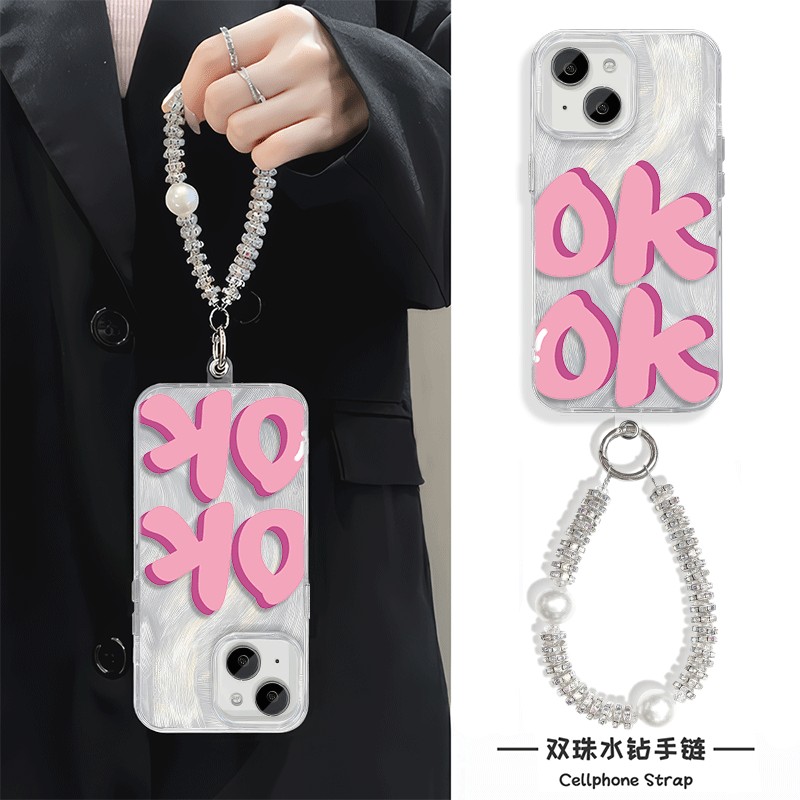 手机壳带挂绳iPhone13创意小米15pro华为mate70适用ok英语16plus简约苹果12羽纱硬14ProMax小众红米k70高级感