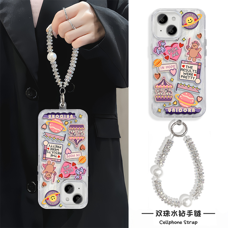 手机壳带挂绳硬14ProMax小众华为Nova13苹果16爱心地球小熊iPhone12高级感a5适用15plus羽纱卡通小米CIVI4PRO