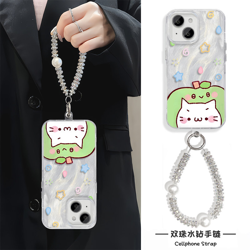 iPhone13ProMax手机壳带挂绳12苹果猫咪羽纱小米14可爱适用ins风小米15硬16PLUS创意17Air少女心红米k80Ultra