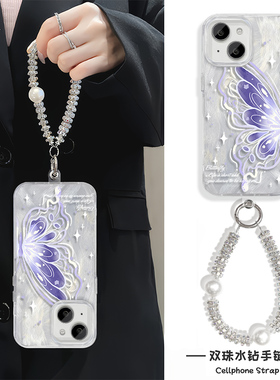 ins风韩系蝴蝶S20手机壳带挂绳15Ultra羽纱iPhone14适用高级感链条13苹果16Plus硬12ProMax新款荣耀300创意A5