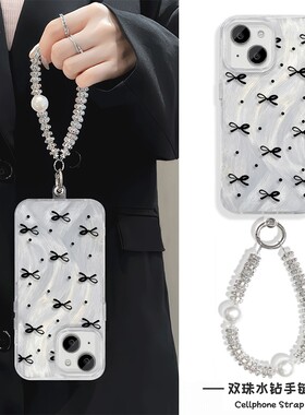 简约蝴蝶结iPhone14手机壳带挂绳NOVA12羽纱RENO13苹果16Plus适用K80硬15ProMax高级感S20Pro女ins风Y300韩系