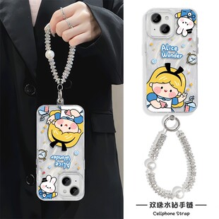 苹果12白雪公主手腕Reno13手机壳带挂绳iPhone16plus硬15promax适用红米note14羽纱华为mate70可爱x200高级感