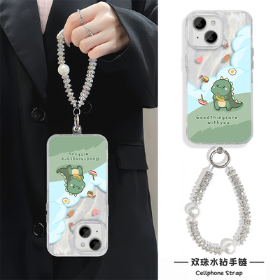 卡通小恐龙K80手机壳带挂绳NOTE14Pro羽纱iPhone13ProMax适用链条NEO10苹果15Plus硬16e可爱NOVA12创意高级感