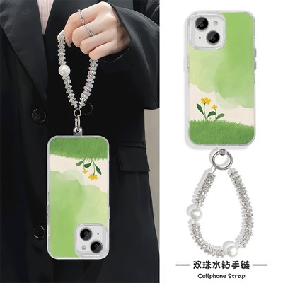 手机壳带挂绳16ProMax苹果1213适用iPhone17硬14羽纱15PLUS少女心草坪小花华为畅享80荣耀POWEROPPOFINDX8S