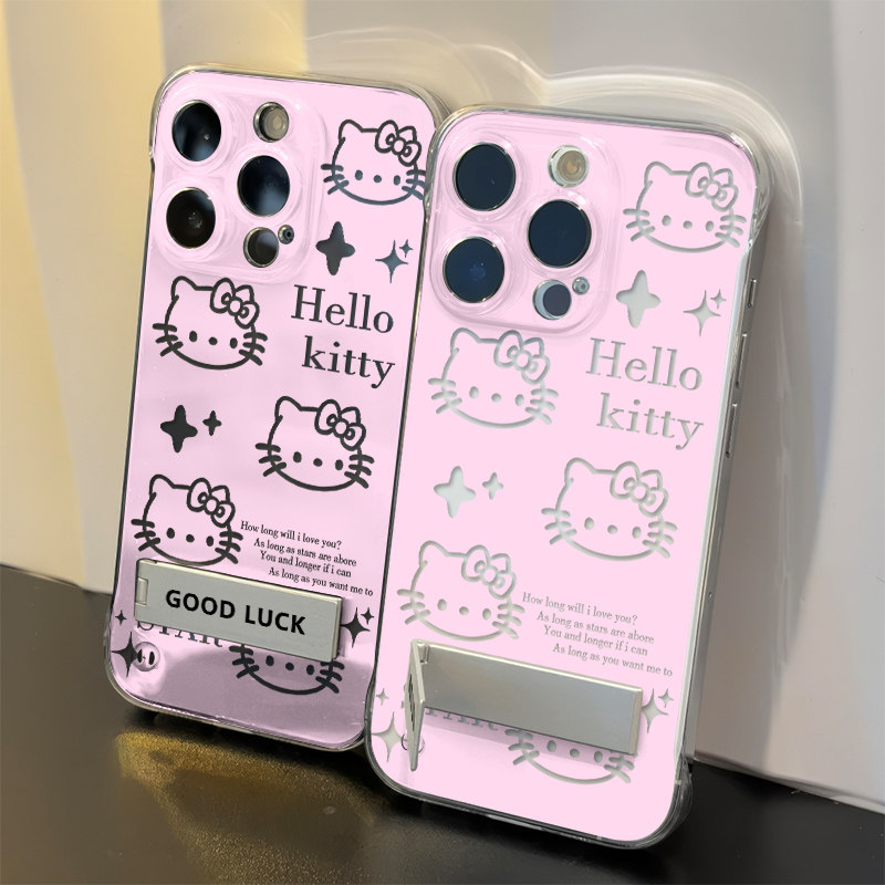 荣耀POWER镂空凯蒂猫链条neo10手机壳带支架华为nova14硬13高级感苹果16promax无边框透明iPhone15适用12超薄