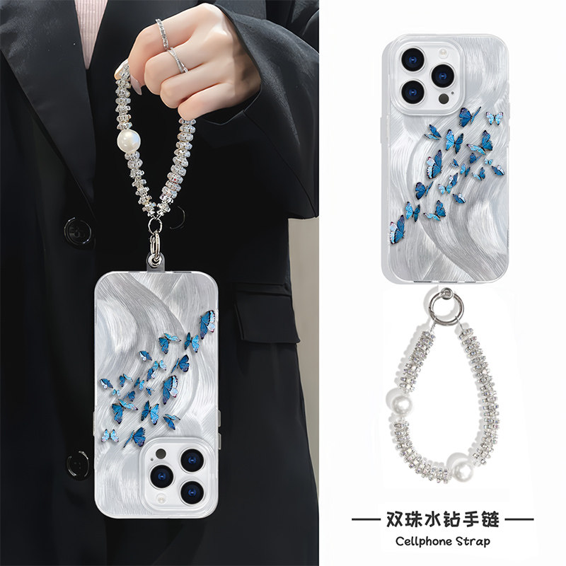 华为Nova13超仙羽纱手机壳带挂绳15ProMax春天翩翩蝴蝶x200s高级感适用iPhone16plus小众苹果12硬ins风小米14