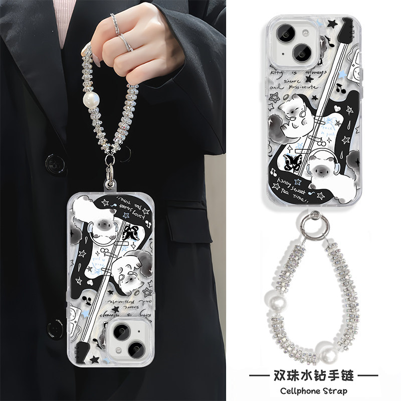 iPhone17ProMax手机壳带挂绳16苹果12红米note14硬适用15PLUS高级感羽纱吉他猫咪VIVOS30潮酷OPPOK13TURBOPRO