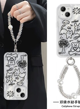 小猫iPhone14手机壳带挂绳MATE70羽纱15Ultra苹果16Plus适用NOVA12硬13ProMax高级感FINDX8女ins风S20Pro创意