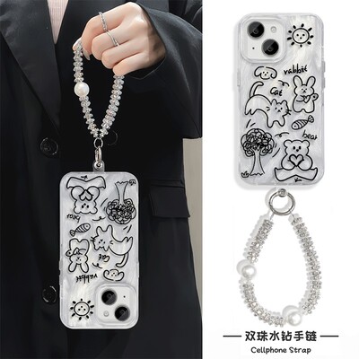 小猫iPhone14手机壳带挂绳MATE70羽纱15Ultra苹果16Plus适用NOVA12硬13ProMax高级感FINDX8女ins风S20Pro创意