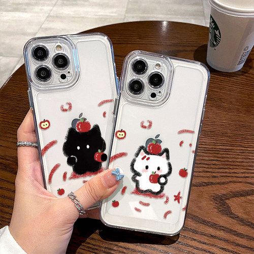 VIVOY600PRO手机壳iPhone15苹果黑白猫咪17ProMax情侣TURBO5max适用16Plus可爱透明软红米Note14卡通荣耀600