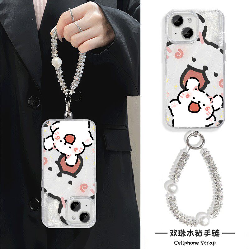 手机壳带挂绳16ProMax苹果1213适用iPhone17硬14羽纱15PLUS卖萌线条白狗荣耀500OPPOA5X小米CIVI5PROVIVOS30