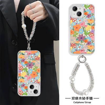 手机壳带挂绳16ProMax苹果1213适用iPhone17硬14羽纱15PLUS小清新花朵华为NOVA14OPPORENO15VIVOX300一加15