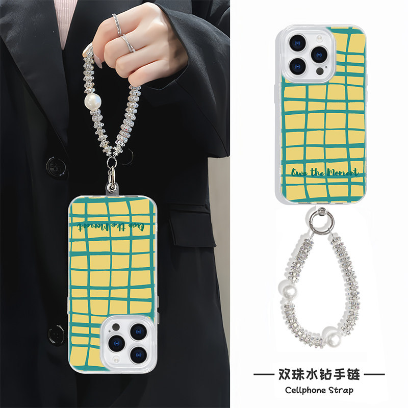 手腕findX8手机壳带挂绳iPhone14高级感羽纱硬苹果16e小众13ProMax适用15plus不规则条纹英文Nova12创意y300i
