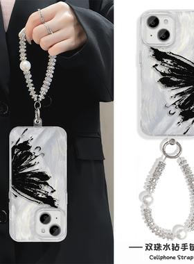 蝴蝶iPhone13手机壳带挂绳NOVA12羽纱K80Pro小米15苹果14Plus适用16ProMax硬MATE70高级感Y300女ins风S20个性