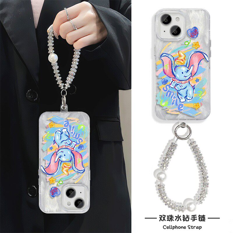 华为nova12Ultra硬手腕Reno13手机壳带挂绳iPhone16promax可爱小飞象手链x200s羽纱苹果15适用14plus高级感女