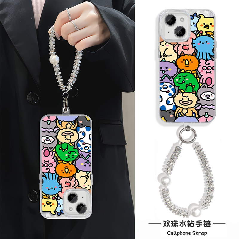 小米15适用14plus羽纱苹果16promax硬iPhone13手机壳带挂绳华为nova12满屏动物手链x200高级感可爱手腕findx8