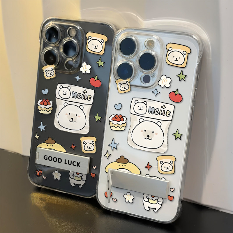 华为nova14硬手腕Reno13高级感布丁自嘲熊苹果16promax透明iPhone15适用12超薄红米TURBO4手机壳带支架无边框