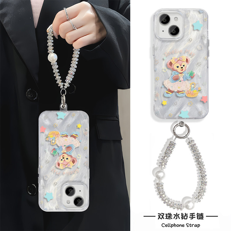 iPhone16适用硬15ProMax羽纱14苹果13plus手机壳带挂绳12高级感可爱星星雪梨玫荣耀X70I红米k70OPPOK12X一加9