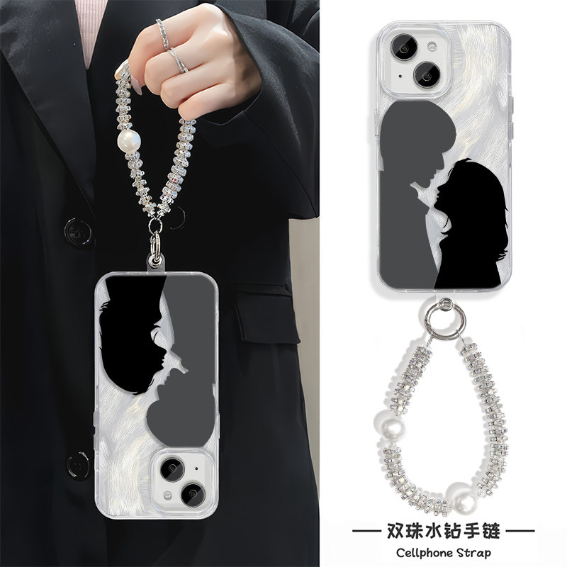 iPhone16e情侣人影男女生14ProMax小众硬苹果12手机壳带挂绳17高级感15PLUS羽纱适用Reno13创意华为HI畅享80S