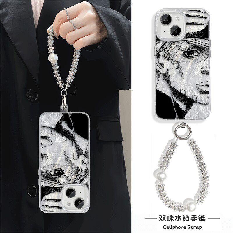 iPhone17侧脸jojo奇妙冒险12ProMax卡通Reno15高级感16PLUS卡通手机壳带挂绳硬x200s苹果14适用羽纱13潮酷s50