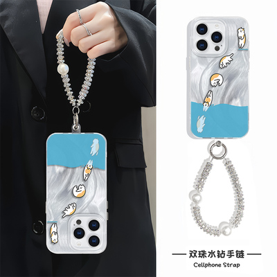 羽纱iPhone16e跳水猫咪适用15ProMax可爱手机壳带挂绳苹果12创意一加13红米K70硬高级感14plus趣味手腕findX8