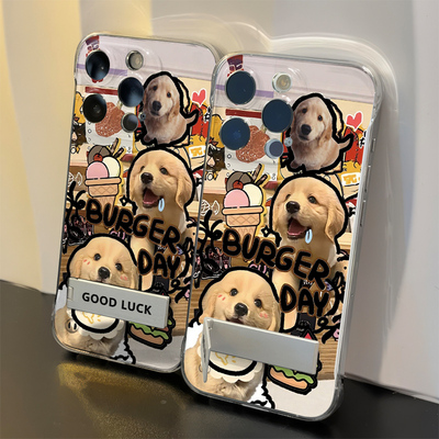 汉堡小狗适用iPhone16高级感卡通硬14plus手机壳OPPORENO15带支架苹果17无边框12ProMax超薄13透明可爱麦芒40