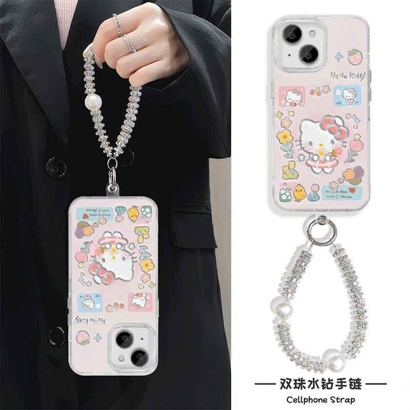 手机壳带挂绳16ProMax苹果1213适用iPhone17硬14羽纱15PLUS花朵kt猫荣耀400OPPORENO14高颜值VIVOIQOO15一加