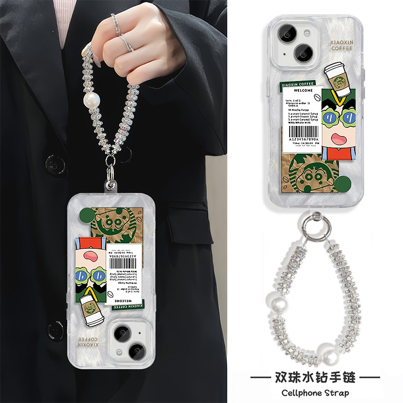 小新咖啡iPhone16手机壳带挂绳A5羽纱K80苹果14Plus适用MATE70硬13ProMax高级感NOVA12小米15女ins风Y300创意