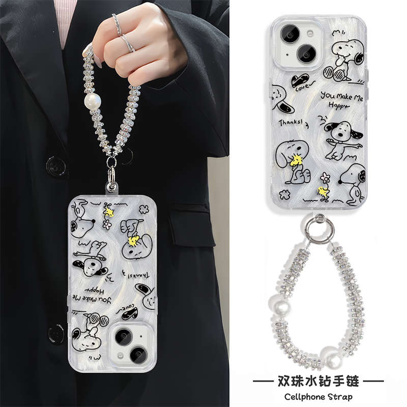 华为mate70手机壳带挂绳12promax满屏史努比15plus适用红米note14羽纱苹果16e硬iPhone13卡通手链x200s高级感