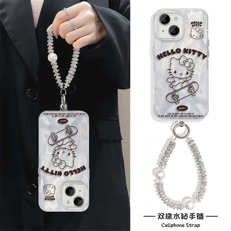 滑板KT猫S20手机壳带挂绳NOVA13羽纱iPhone15适用MATE70苹果14Plus硬12创意16ProMax小众K80Pro卡通A58高级感