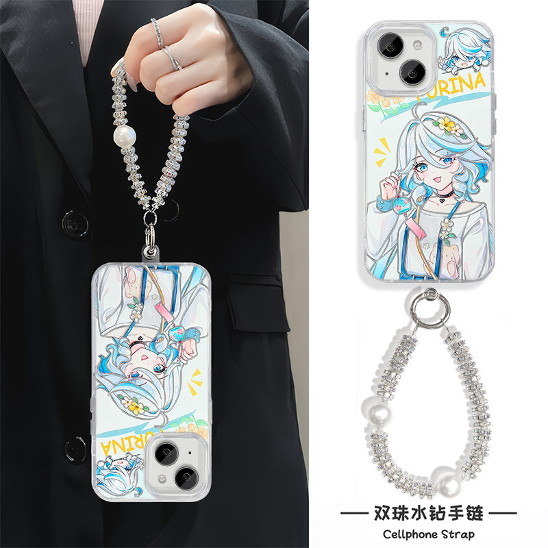 iPhone15初春芙芙宁娜羽纱14plus苹果13手机壳带挂绳华为NOVA12Ultra可爱兔16ProMax少女心17适用硬VIVOx100s