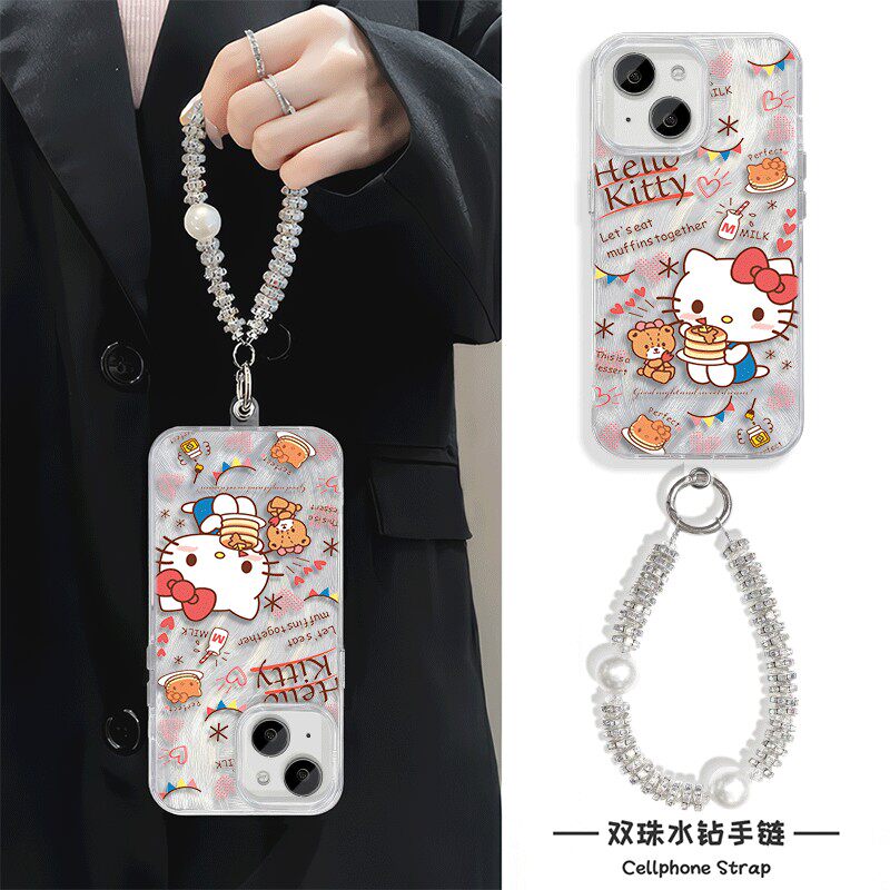 羽纱KT猫爱心iPhone13ProMax卡通适用15plus手机壳带挂绳Nova12硬创意小米14可爱高级感苹果16华为mate70女款