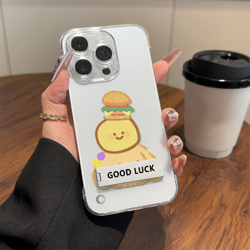 OPPOFINDX9小众汉堡黄子弘凡适用iPhone13高级感16硬14plus手机壳带支架苹果15无边框小米17ProMax超薄12透明