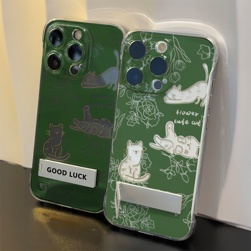 苹果16promax无边框透明iPhone15适用12超薄华为mate70玫瑰猫咪红米TURBO4手机壳带支架手腕Reno14硬13高级感