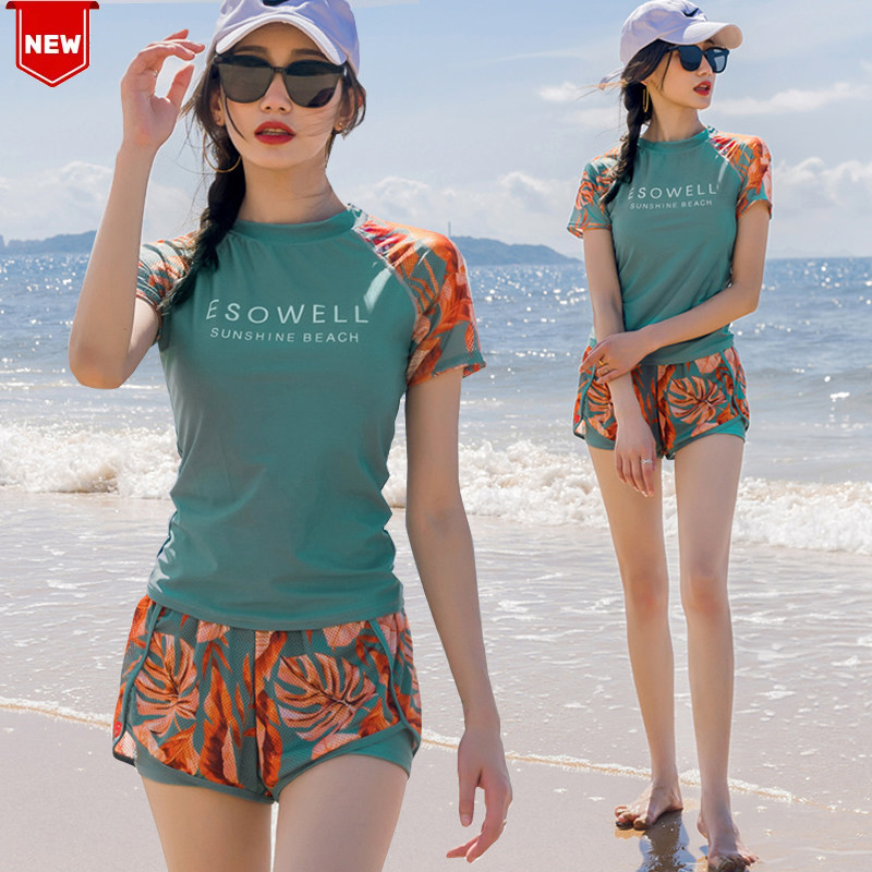 泳衣女两件套分体式2022新款z遮肚显瘦学生大童运动保守平角泡温