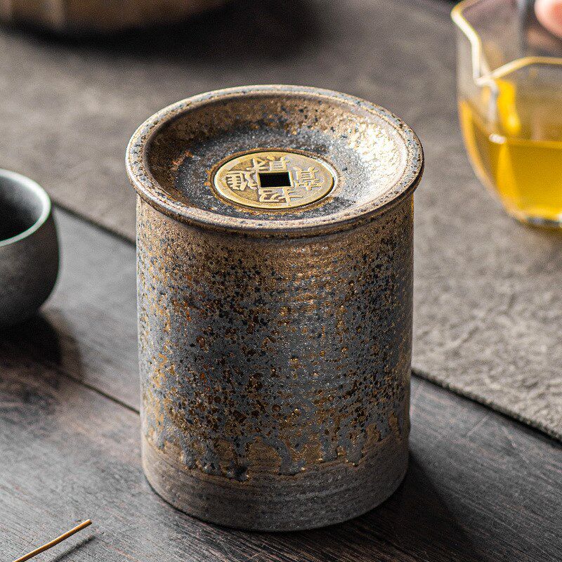 粗陶建水壶承茶洗带盖中式水盂水缸小号茶盘N储水陶瓷茶渣缸干泡