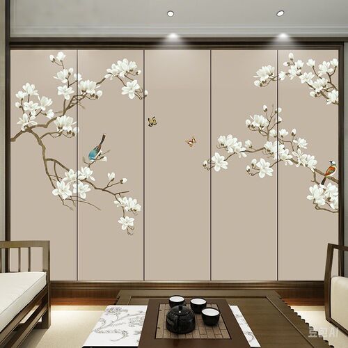 硬包床头背景墙客厅沙发刺绣中式皮革卧室电视壁画X背景酒店宾馆