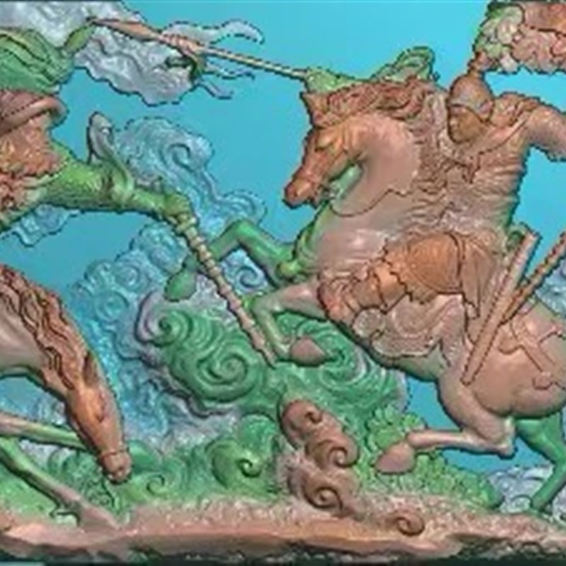 精雕图 武将人物冬瓜梁 东阳木雕工艺品K挂件古建构件装修扫描精