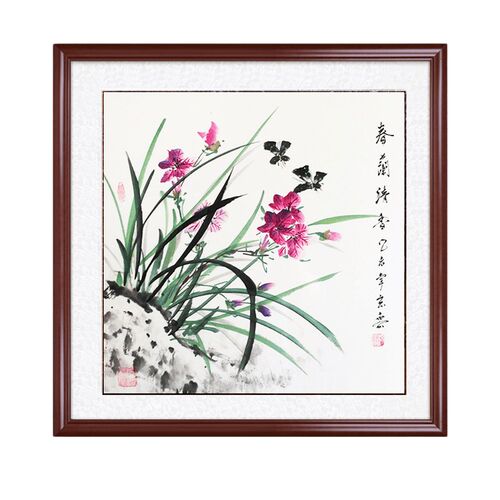 手绘国画兰c花装饰画客厅沙发卧室壁画餐厅电表箱牡丹花鸟玄关挂